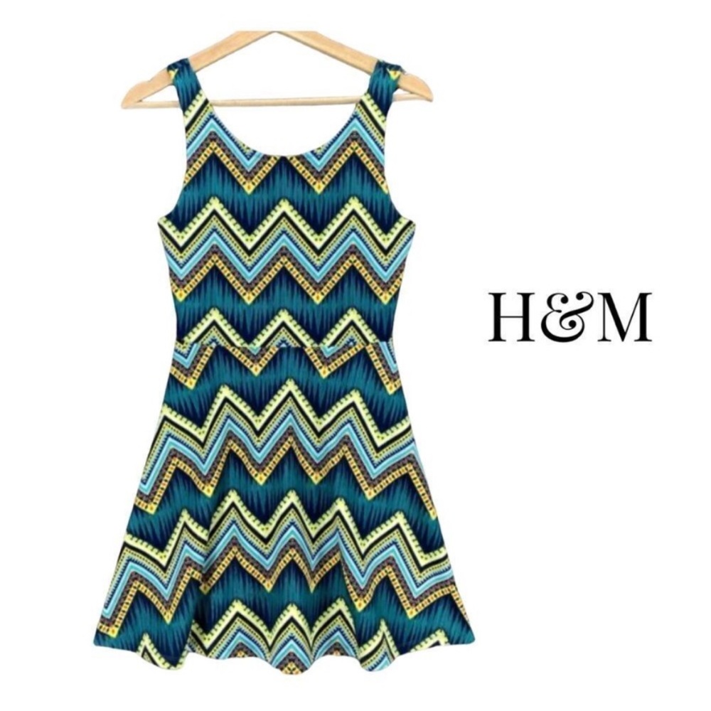 H&M divided yellow/green geometric Sleeveless Sundress